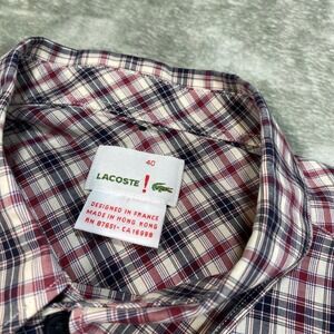 Lacoste ! Plaid Button Down Shirt Epaulets‎ Long Sleeve Two Pockets Size 40